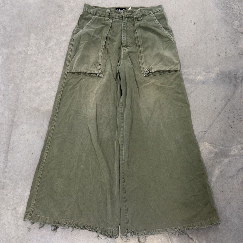 Caffeine Wide Leg Skater Pants mens 28 Olive Green Good Vintage 90s Rave skate